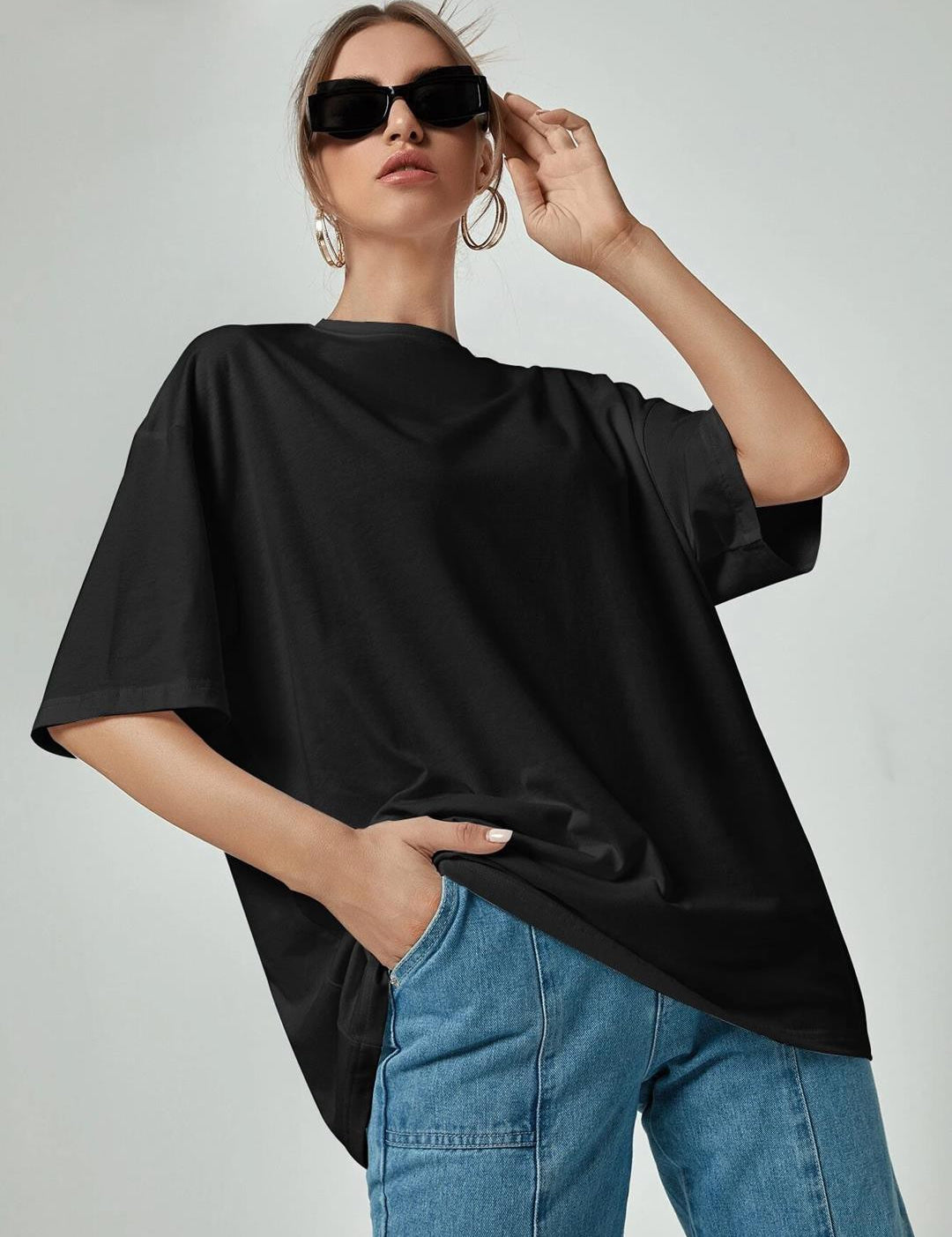 KOTTY Solid Women Round Neck Black T-Shirt 