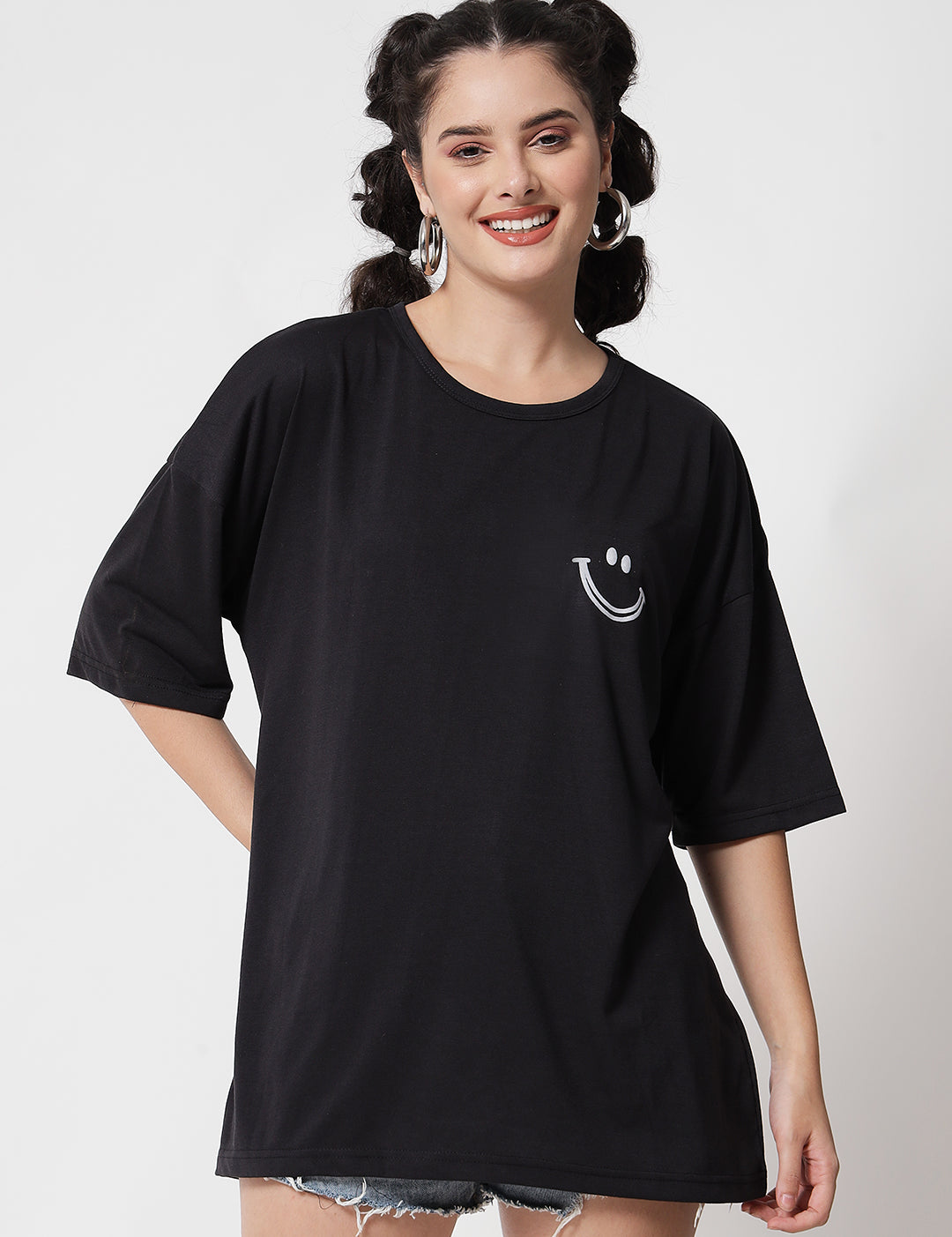 KOTTY Womens Printed Cotton Blend Jet black Tshirts