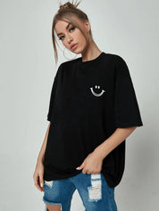 KOTTY Printed Women Round Neck Black T-Shirt 