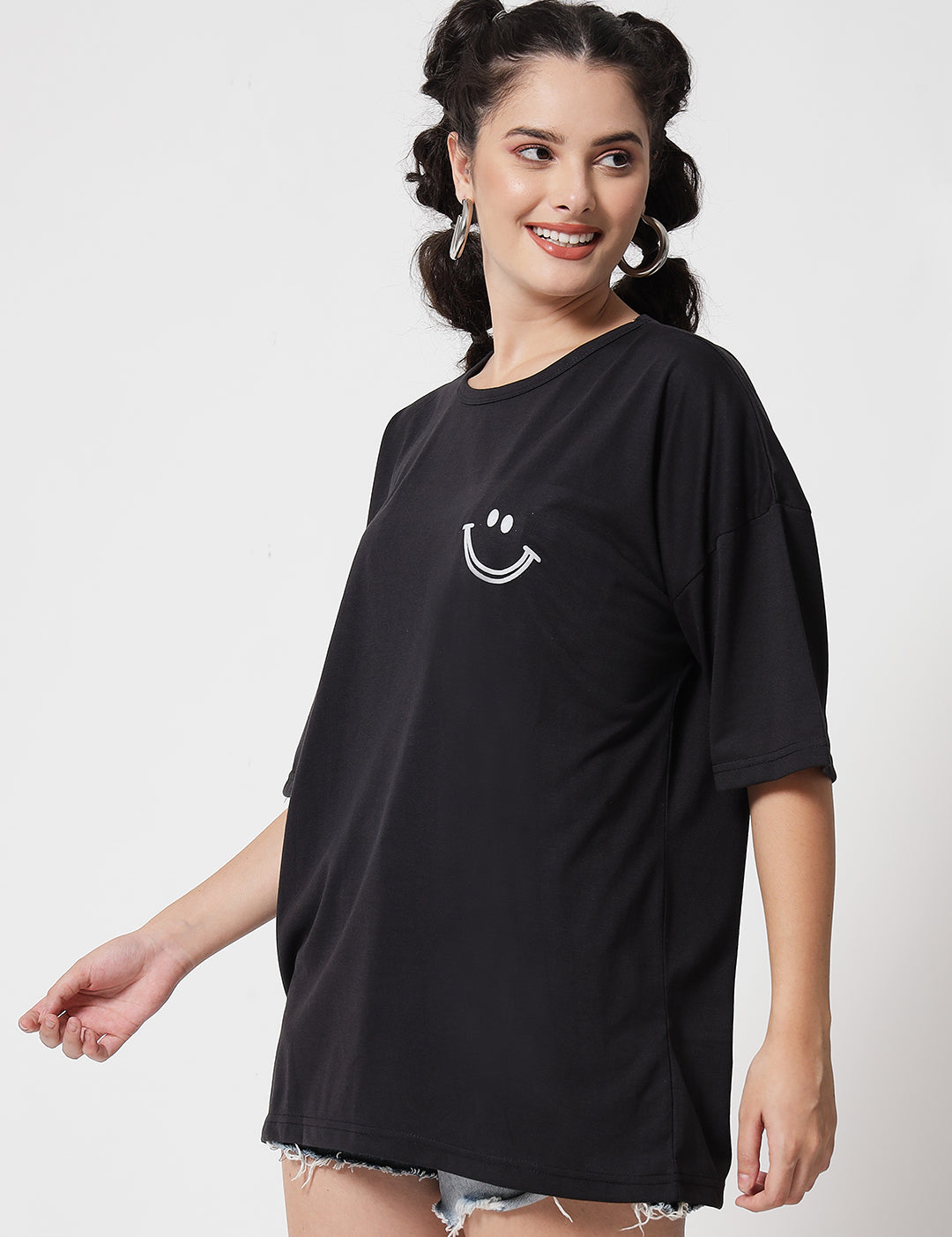 KOTTY Womens Printed Cotton Blend Jet black Tshirts