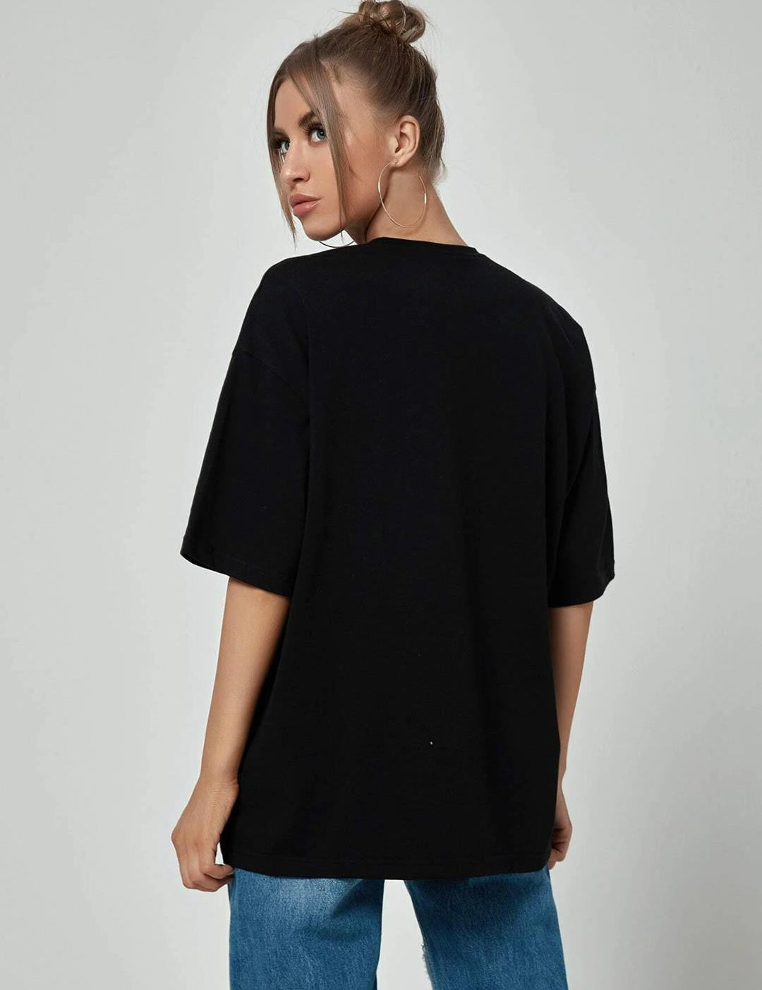 KOTTY Printed Women Round Neck Black T-Shirt 
