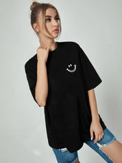 KOTTY Printed Women Round Neck Black T-Shirt 