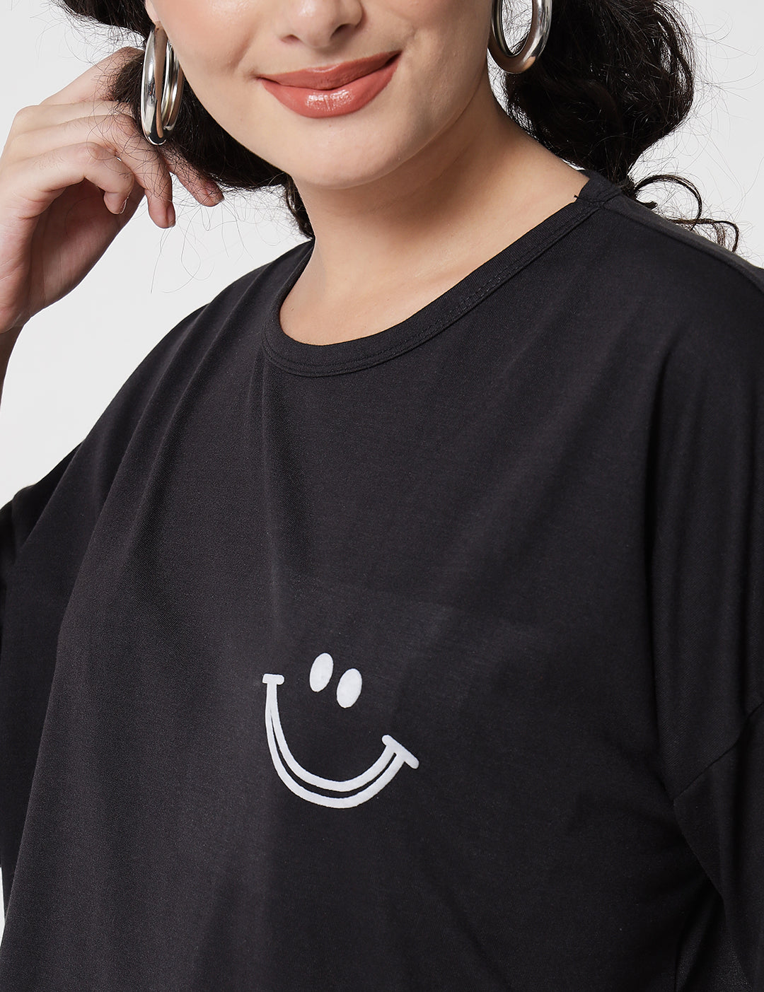 KOTTY Womens Printed Cotton Blend Jet black Tshirts