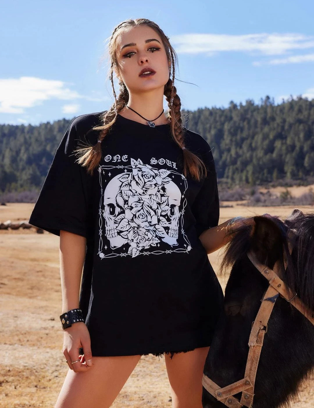 KOTTY Printed Women Round Neck Black T-Shirt 