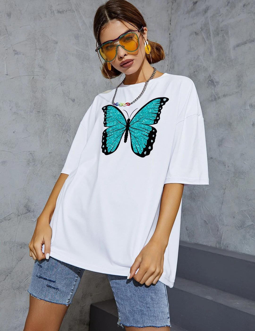 KOTTY Printed Women Round Neck White T-Shirt 