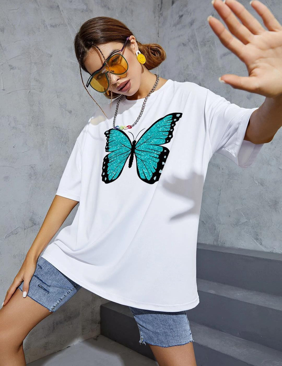 KOTTY Printed Women Round Neck White T-Shirt 