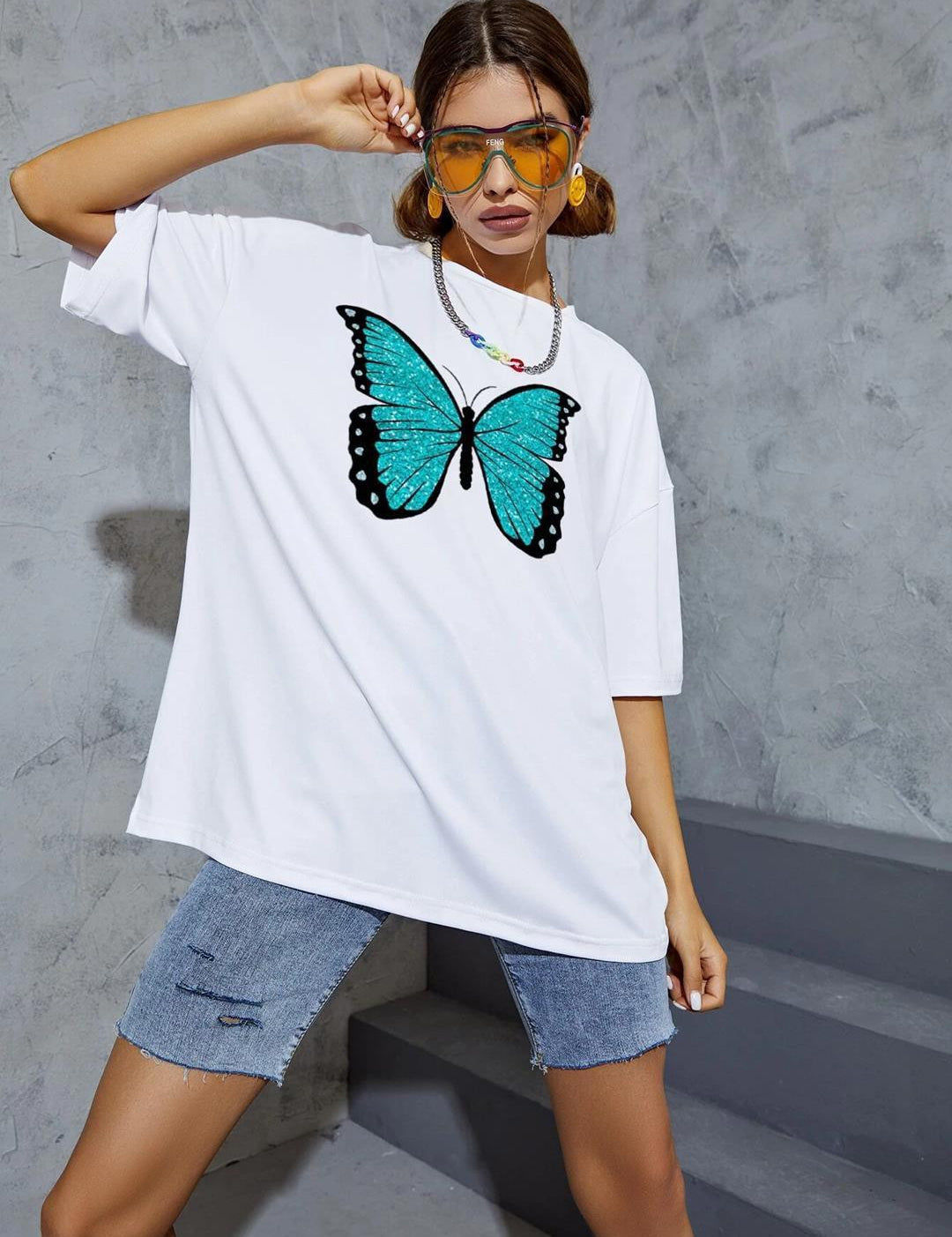KOTTY Printed Women Round Neck White T-Shirt 