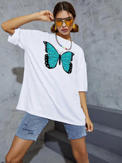 KOTTY Printed Women Round Neck White T-Shirt 