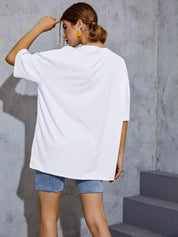 KOTTY Printed Women Round Neck White T-Shirt 