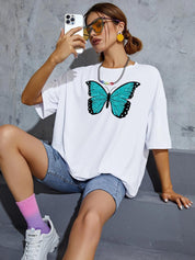 KOTTY Printed Women Round Neck White T-Shirt 