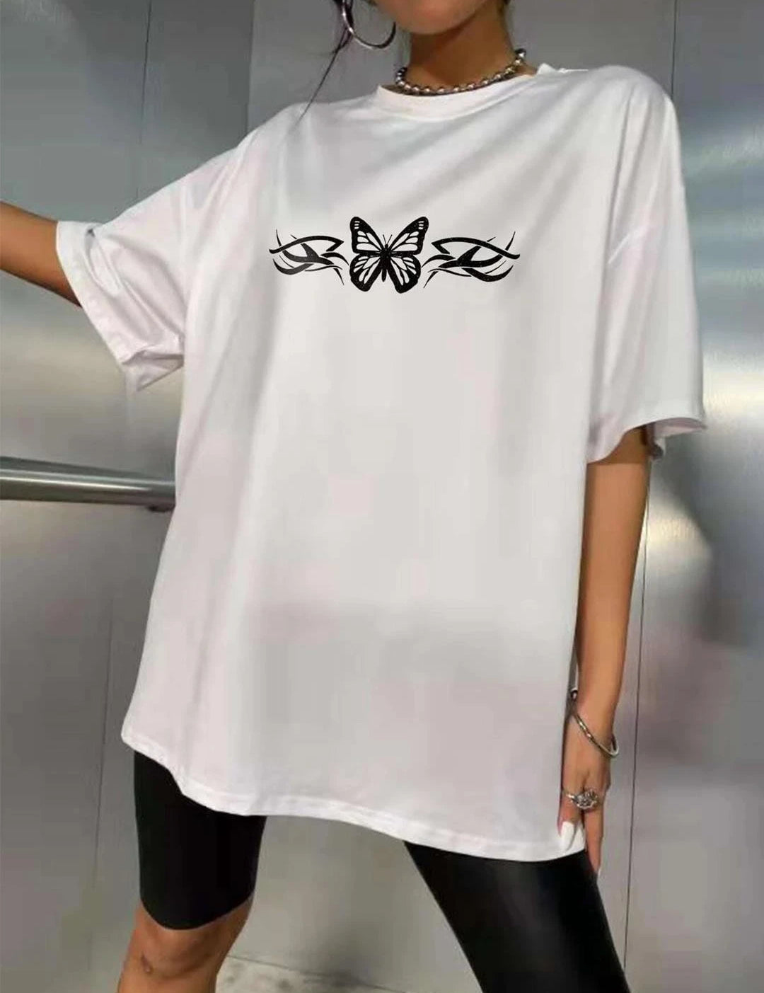 KOTTY Printed Women Round Neck White T-Shirt 
