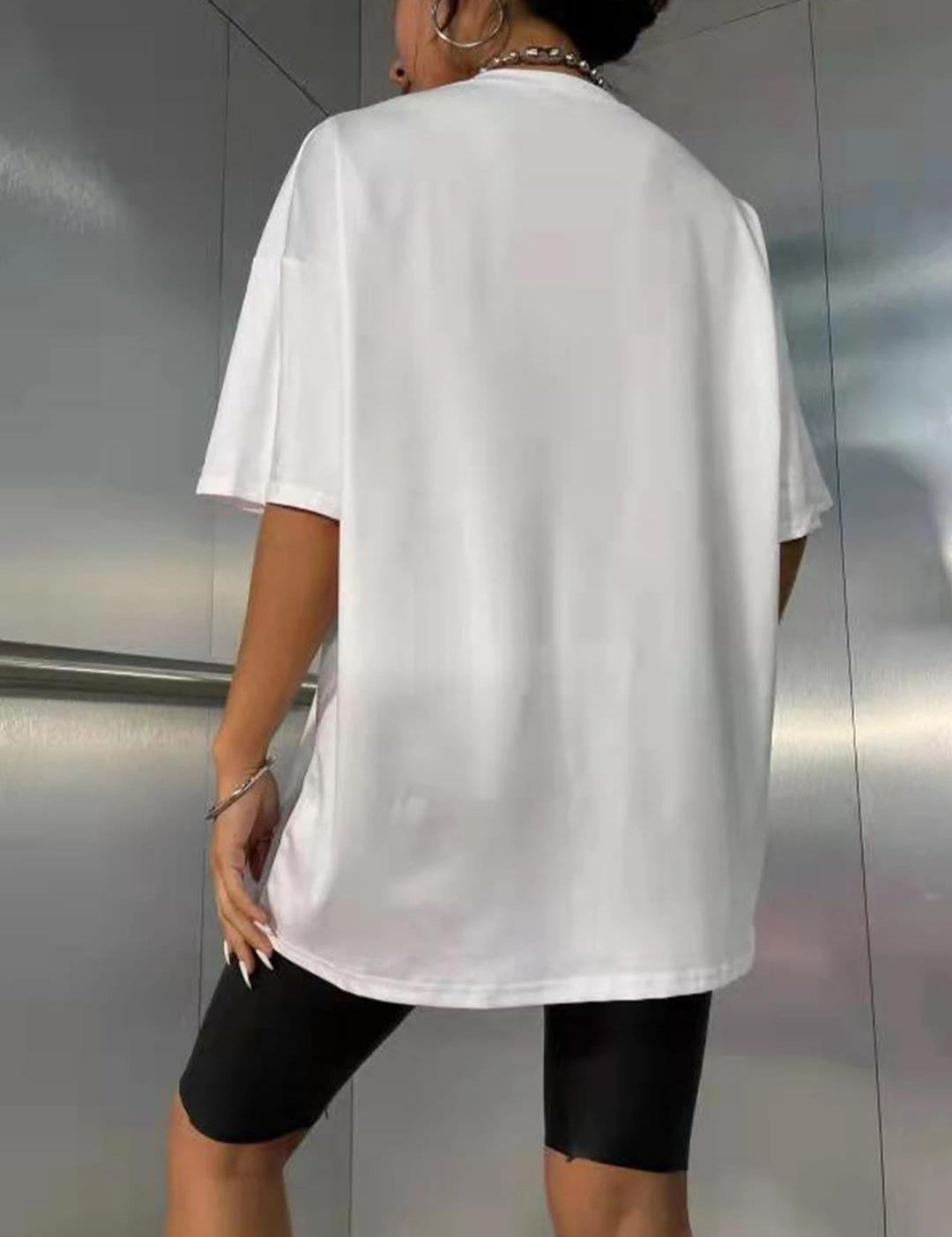 KOTTY Printed Women Round Neck White T-Shirt 