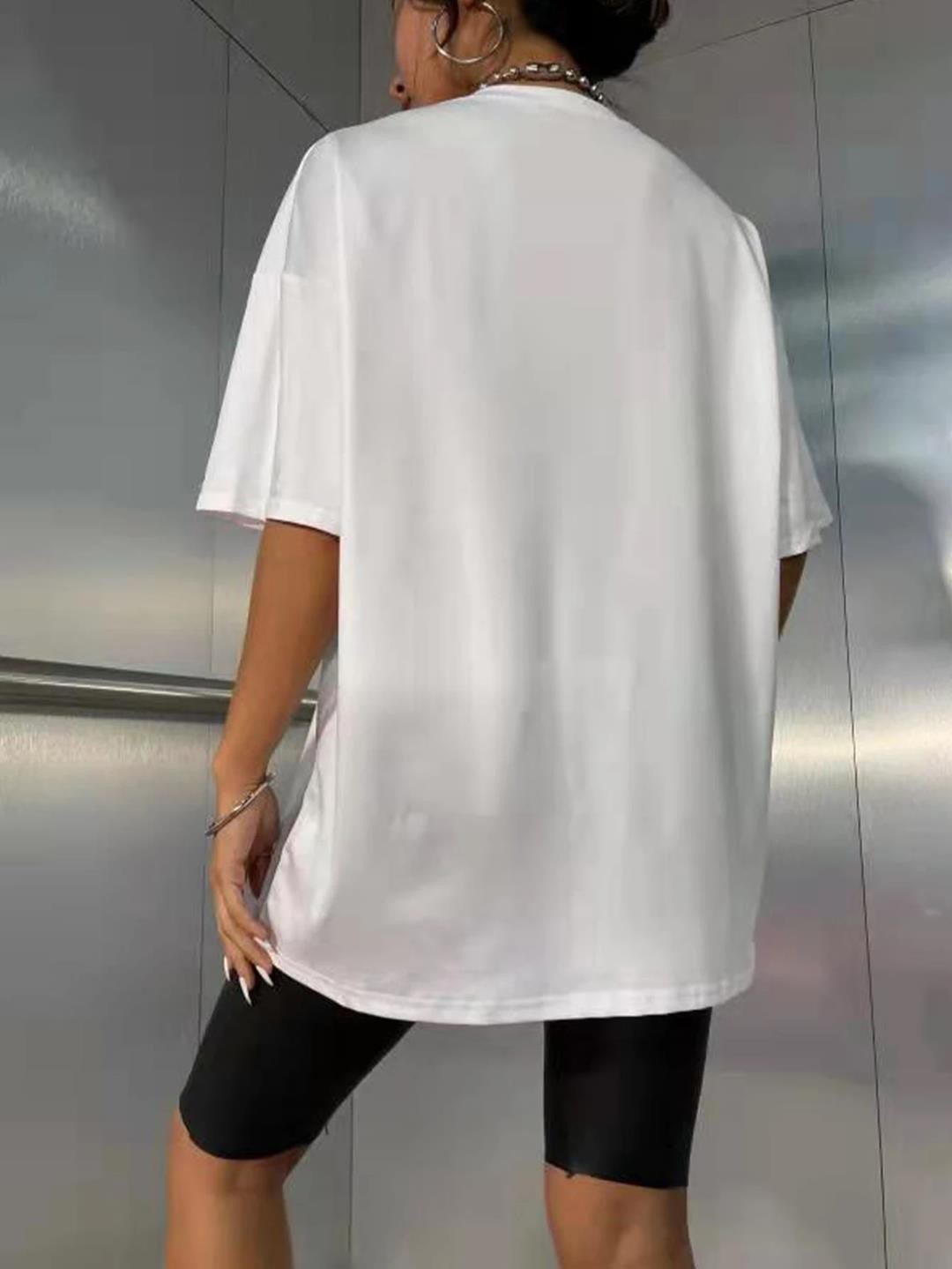 KOTTY Printed Women Round Neck White T-Shirt 