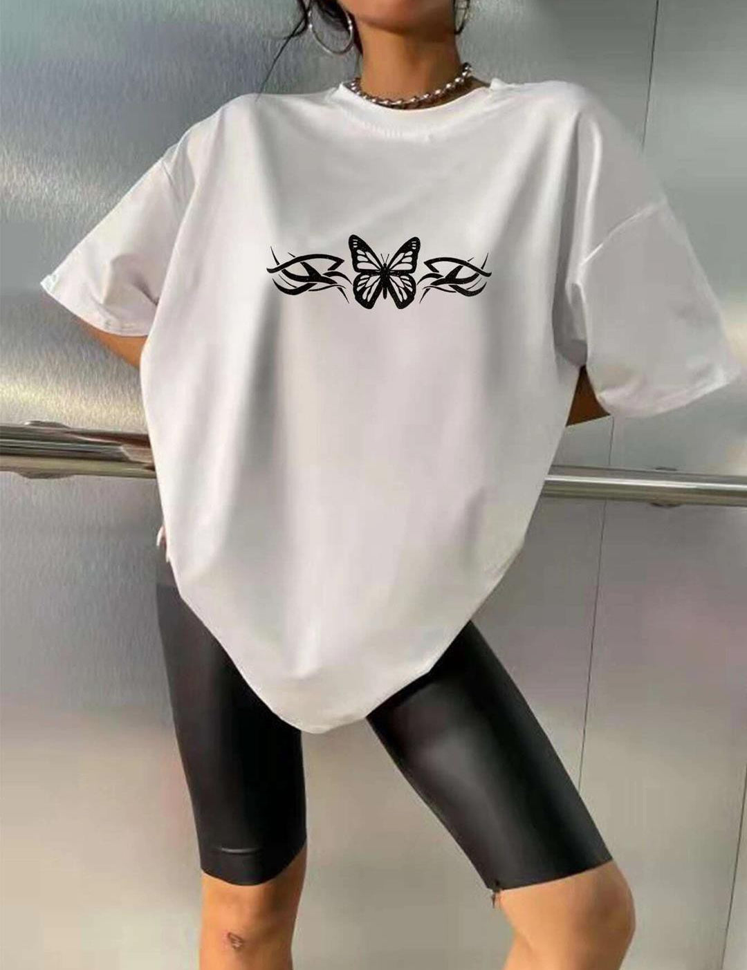 KOTTY Printed Women Round Neck White T-Shirt 