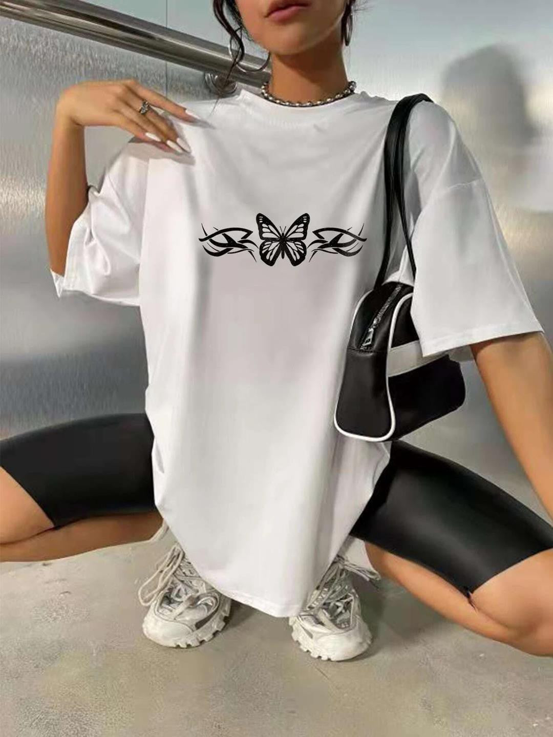 KOTTY Printed Women Round Neck White T-Shirt 