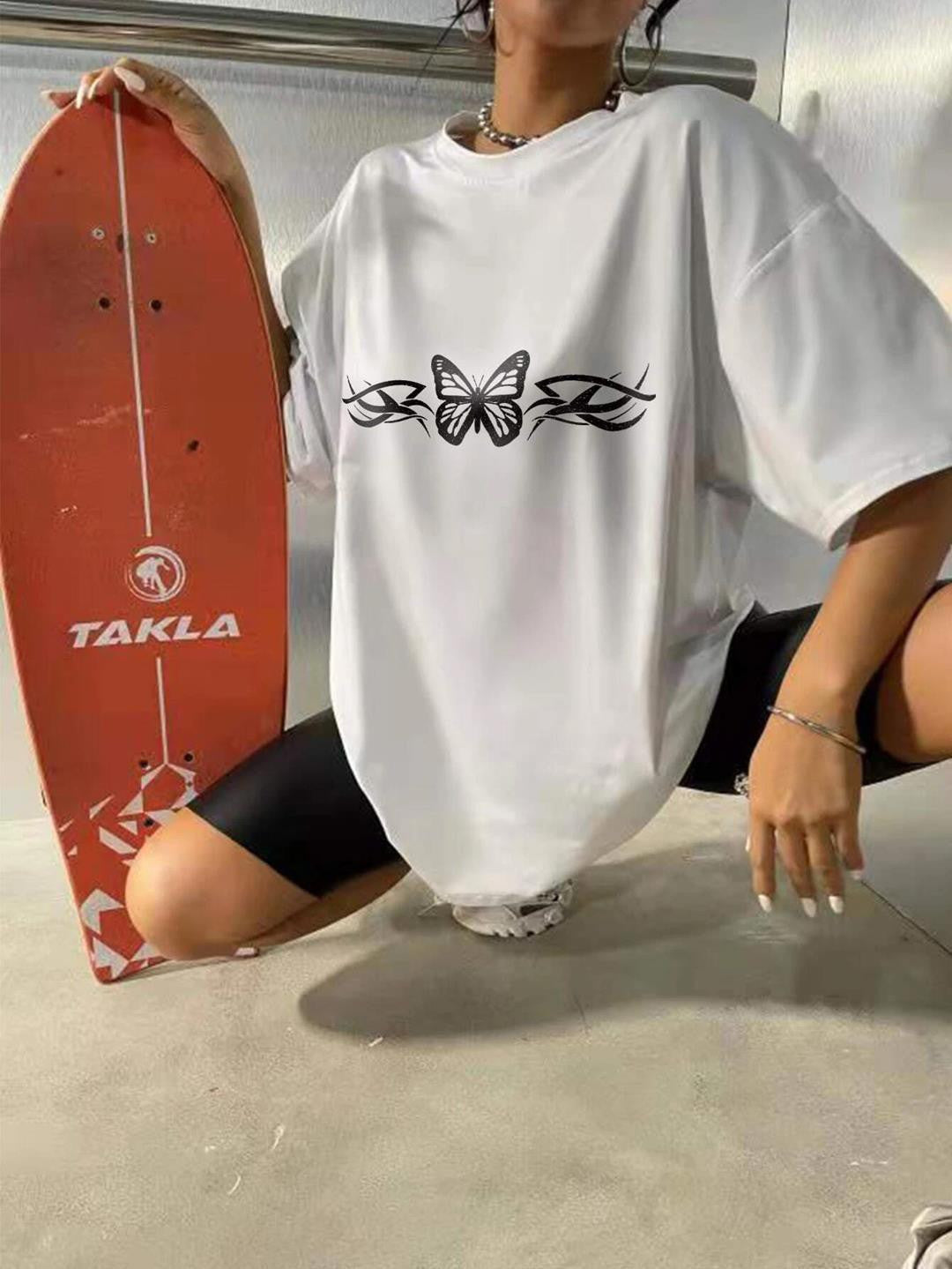 KOTTY Printed Women Round Neck White T-Shirt 