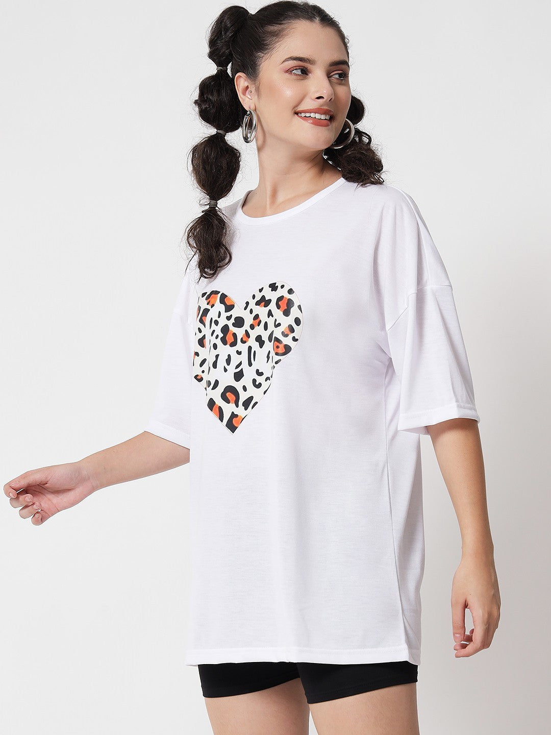 KOTTY Printed Women Round Neck White T-Shirt 