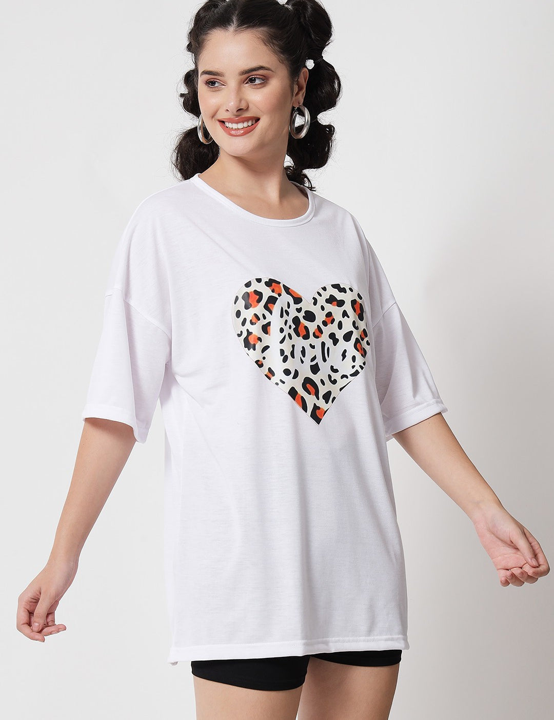 KOTTY Printed Women Round Neck White T-Shirt 