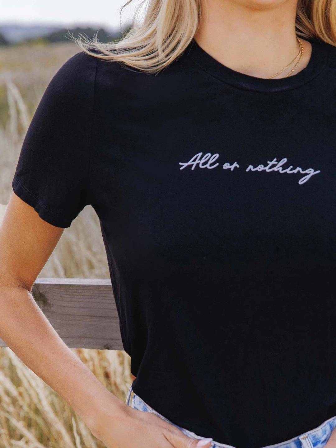 KOTTY Printed Women Round Neck Black T-Shirt 
