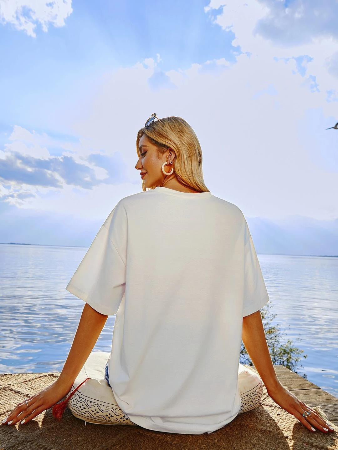 KOTTY Printed Women Round Neck White T-Shirt 