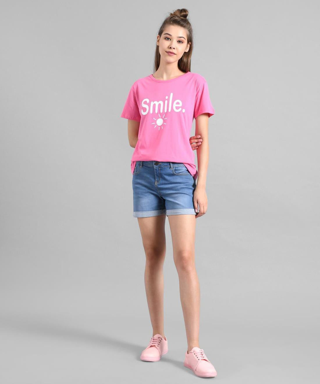 KOTTY Printed Women Round Neck Pink T-Shirt 