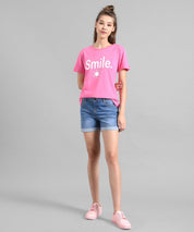 KOTTY Printed Women Round Neck Pink T-Shirt 