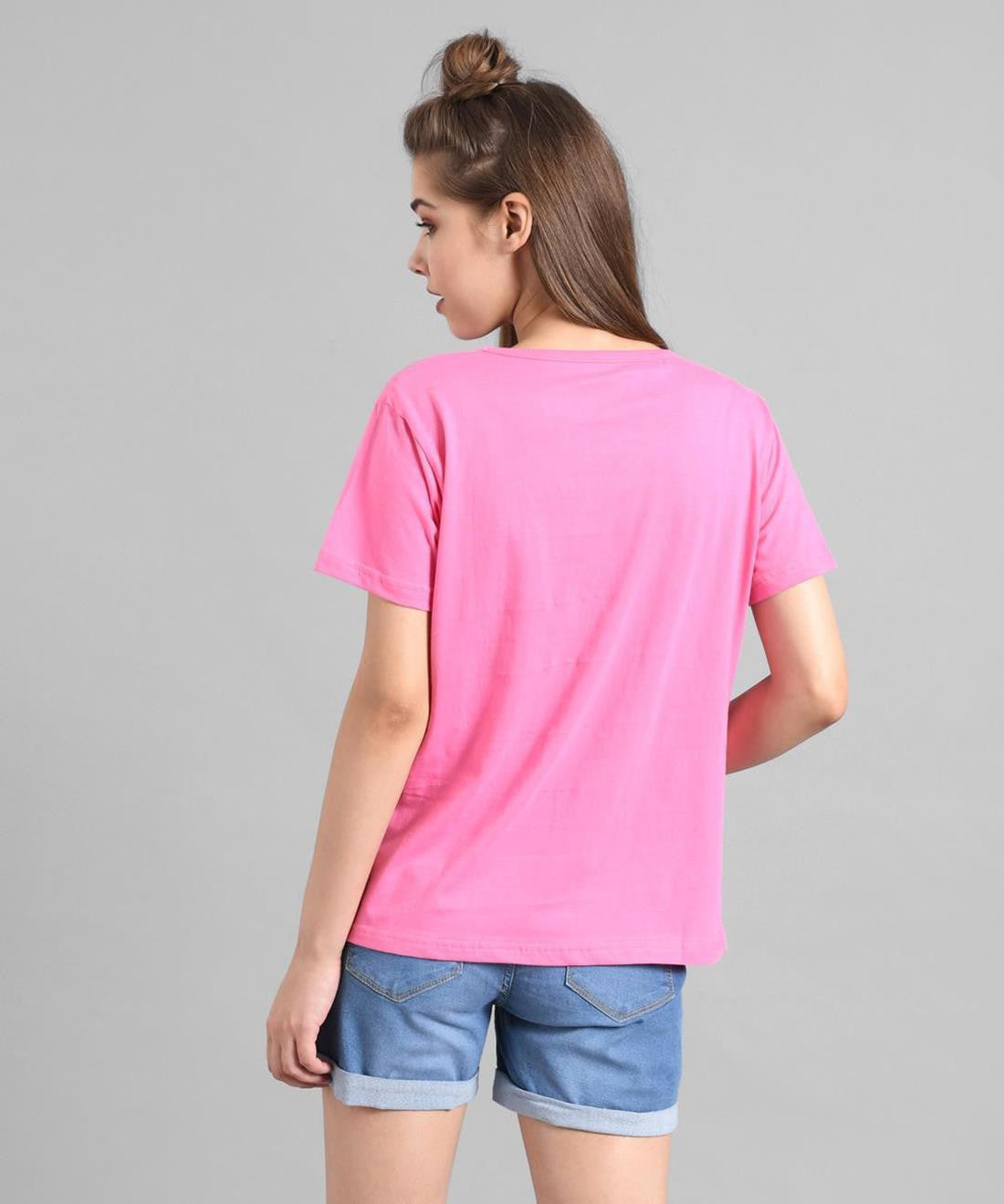 KOTTY Printed Women Round Neck Pink T-Shirt 