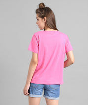 KOTTY Printed Women Round Neck Pink T-Shirt 