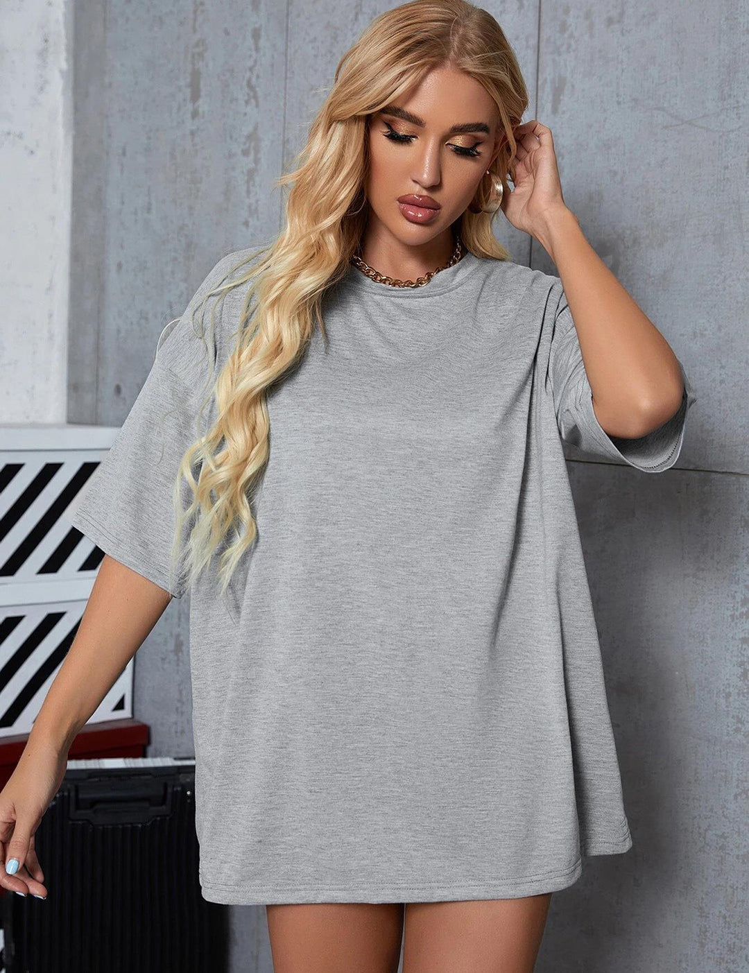 KOTTY Solid Women Round Neck Grey T-Shirt 