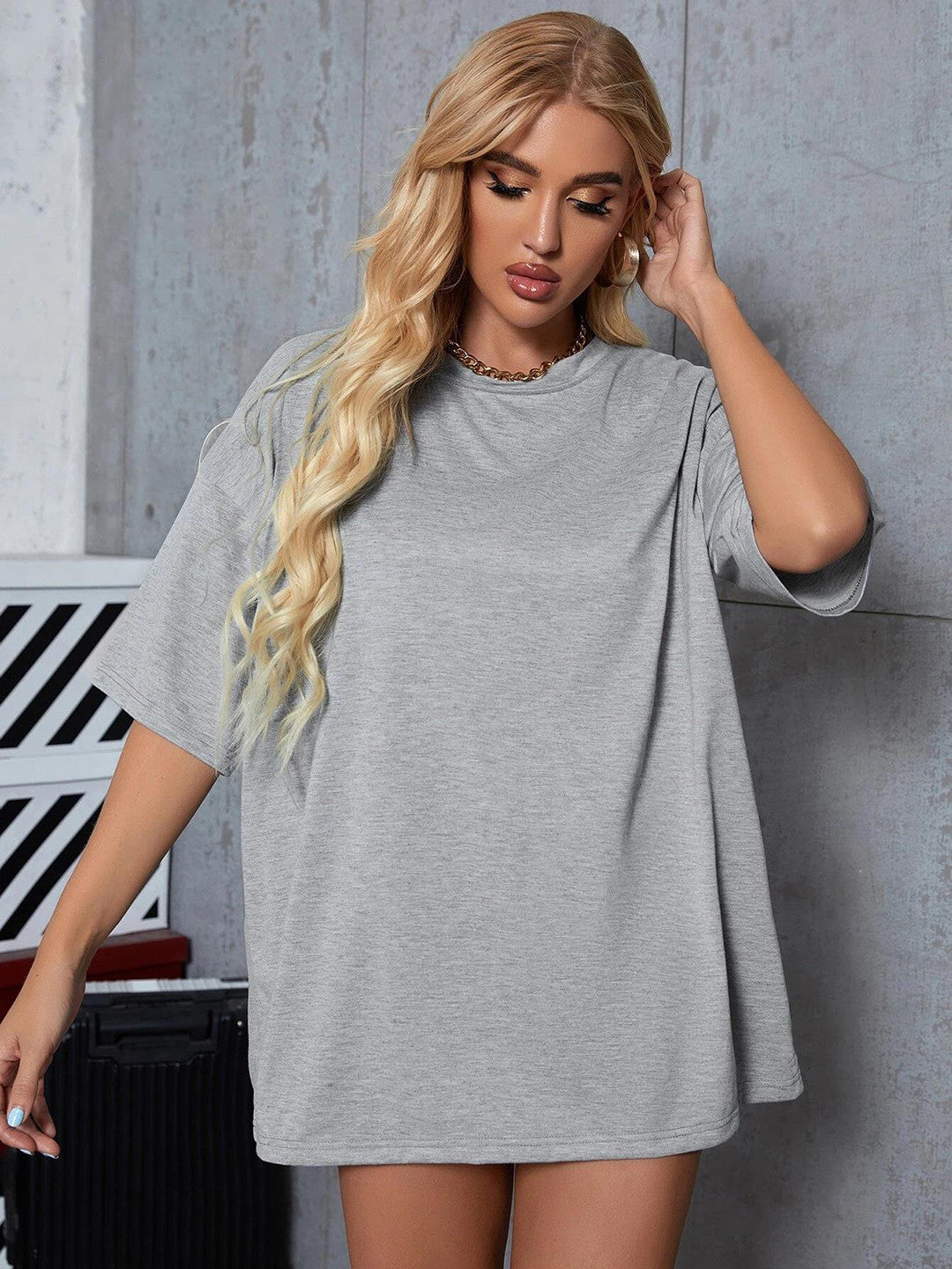 KOTTY Solid Women Round Neck Grey T-Shirt 