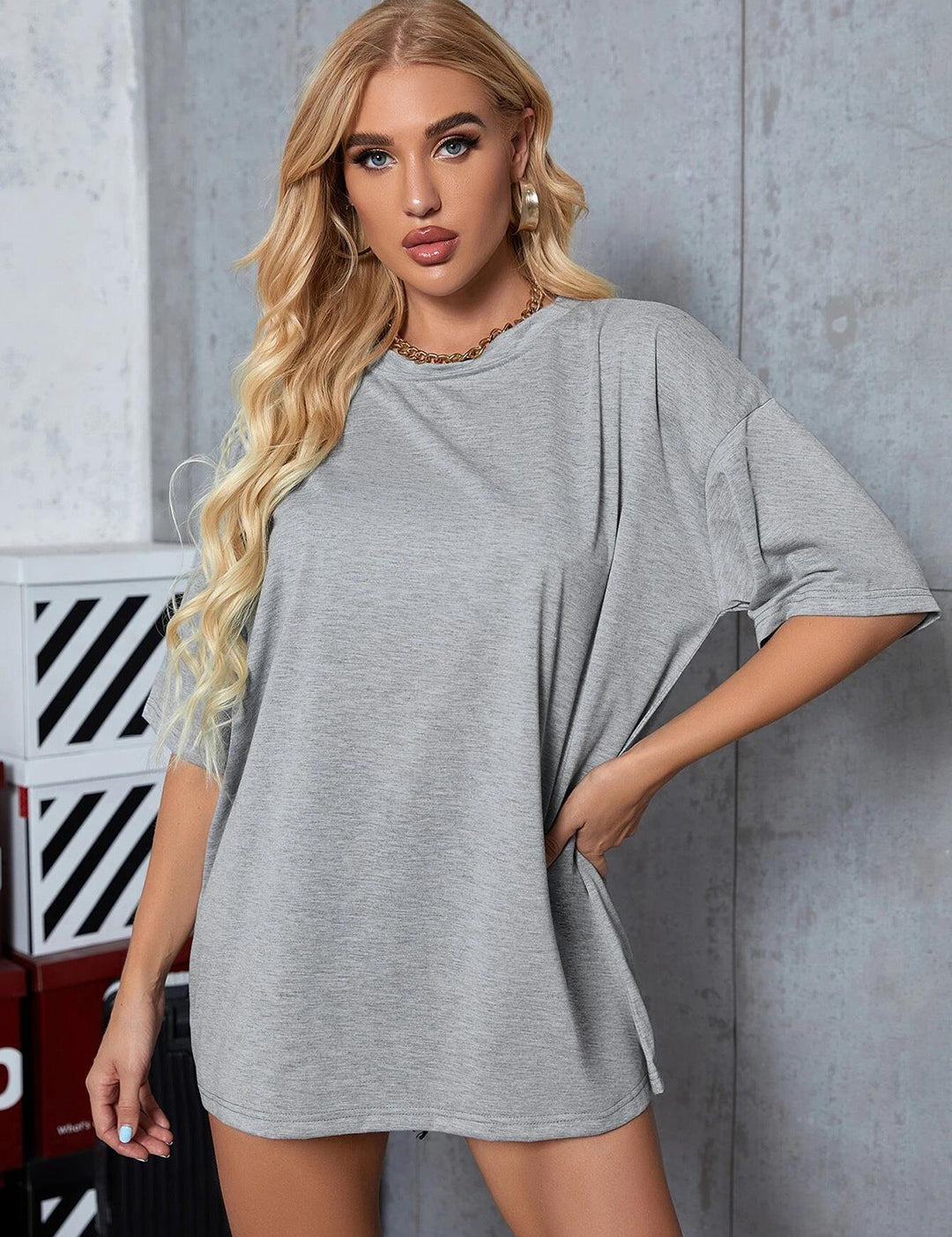 KOTTY Solid Women Round Neck Grey T-Shirt 