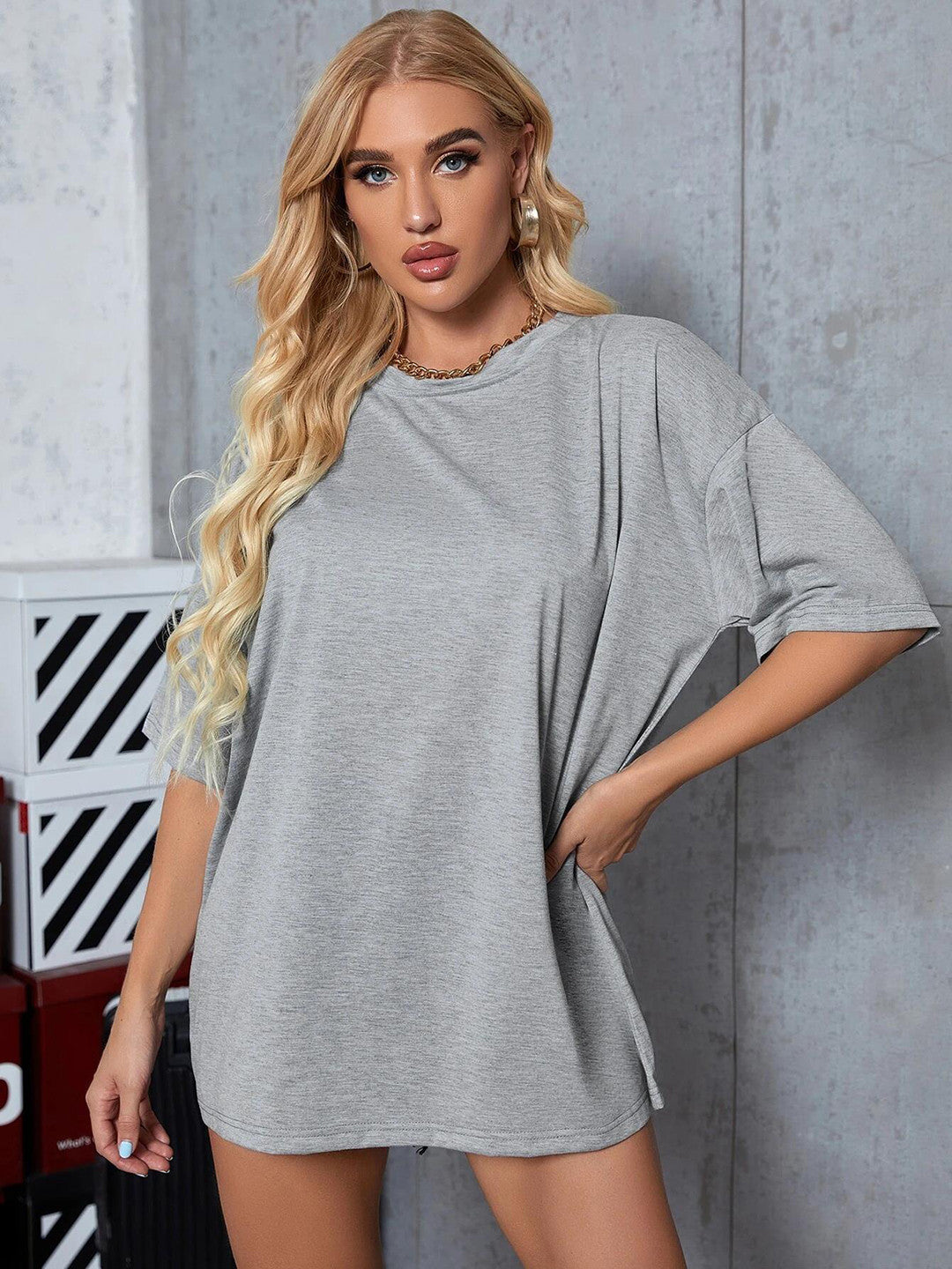 KOTTY Solid Women Round Neck Grey T-Shirt 