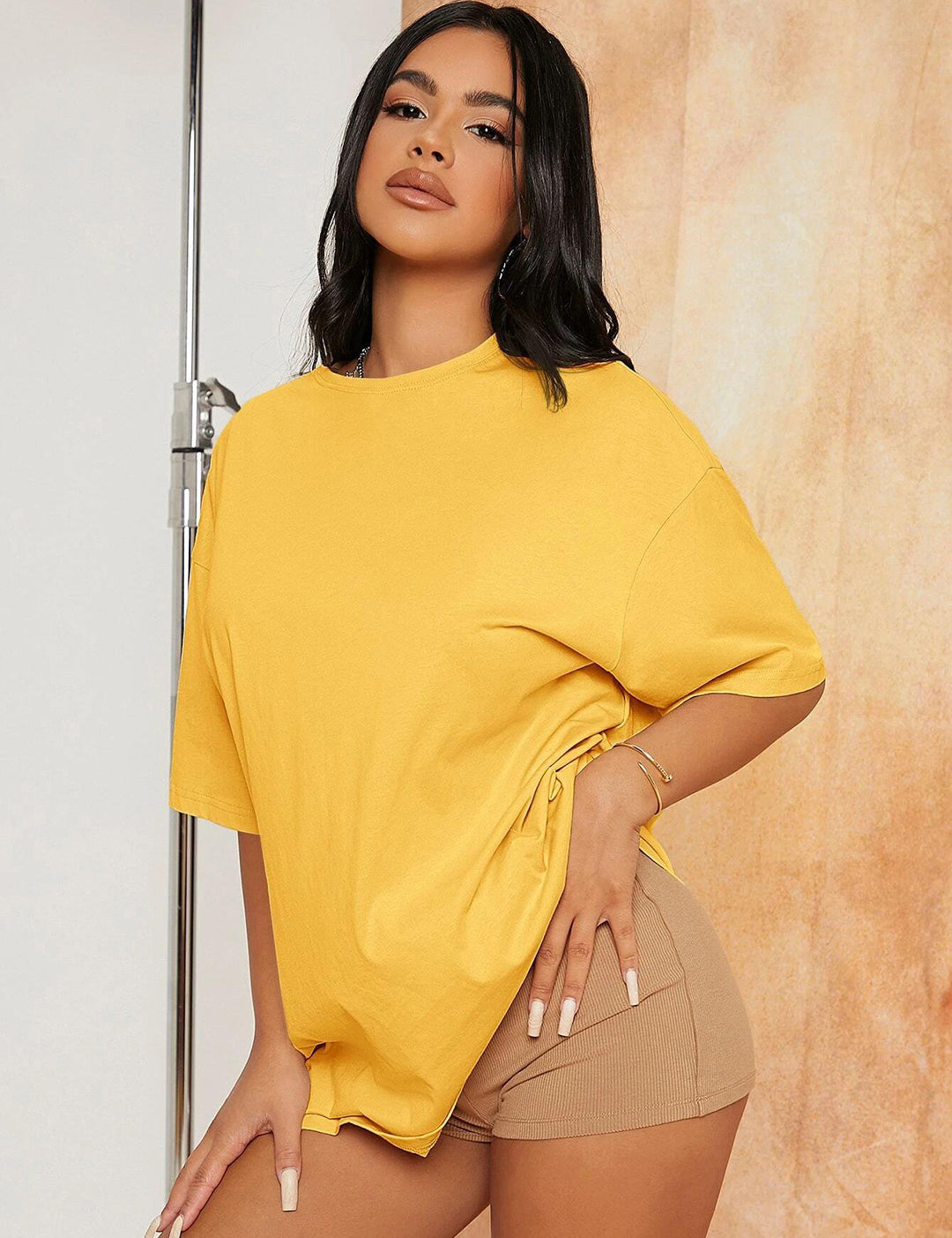 KOTTY Solid Women Round Neck Yellow T-Shirt 