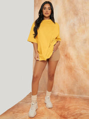 KOTTY Solid Women Round Neck Yellow T-Shirt 