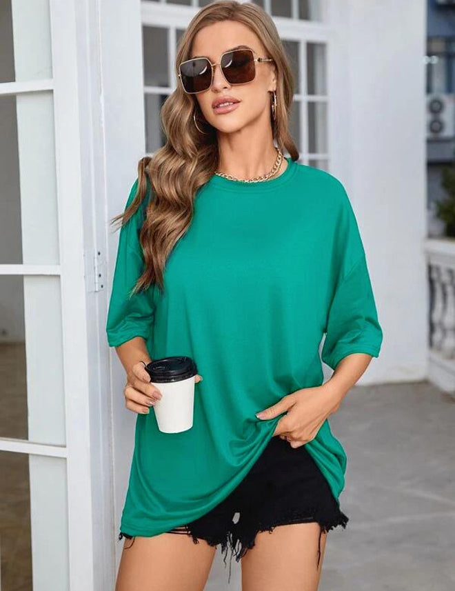KOTTY Solid Women Round Neck Green T-Shirt 