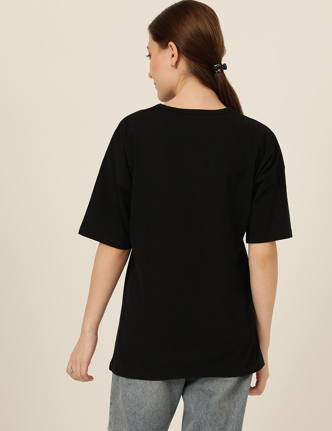 KOTTY Typography Women Round Neck Black T-Shirt 