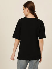 KOTTY Typography Women Round Neck Black T-Shirt 