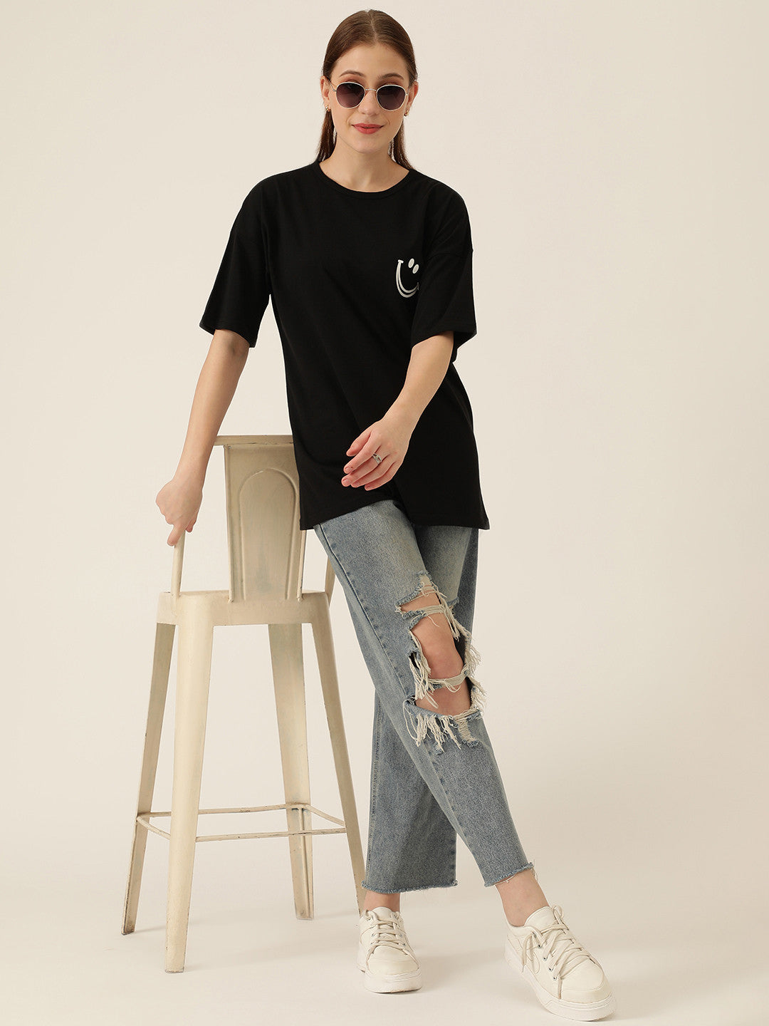 KOTTY Typography Women Round Neck Black T-Shirt 