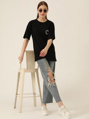 KOTTY Typography Women Round Neck Black T-Shirt 