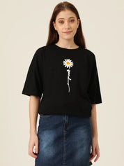 KOTTY Typography Women Round Neck Black T-Shirt 