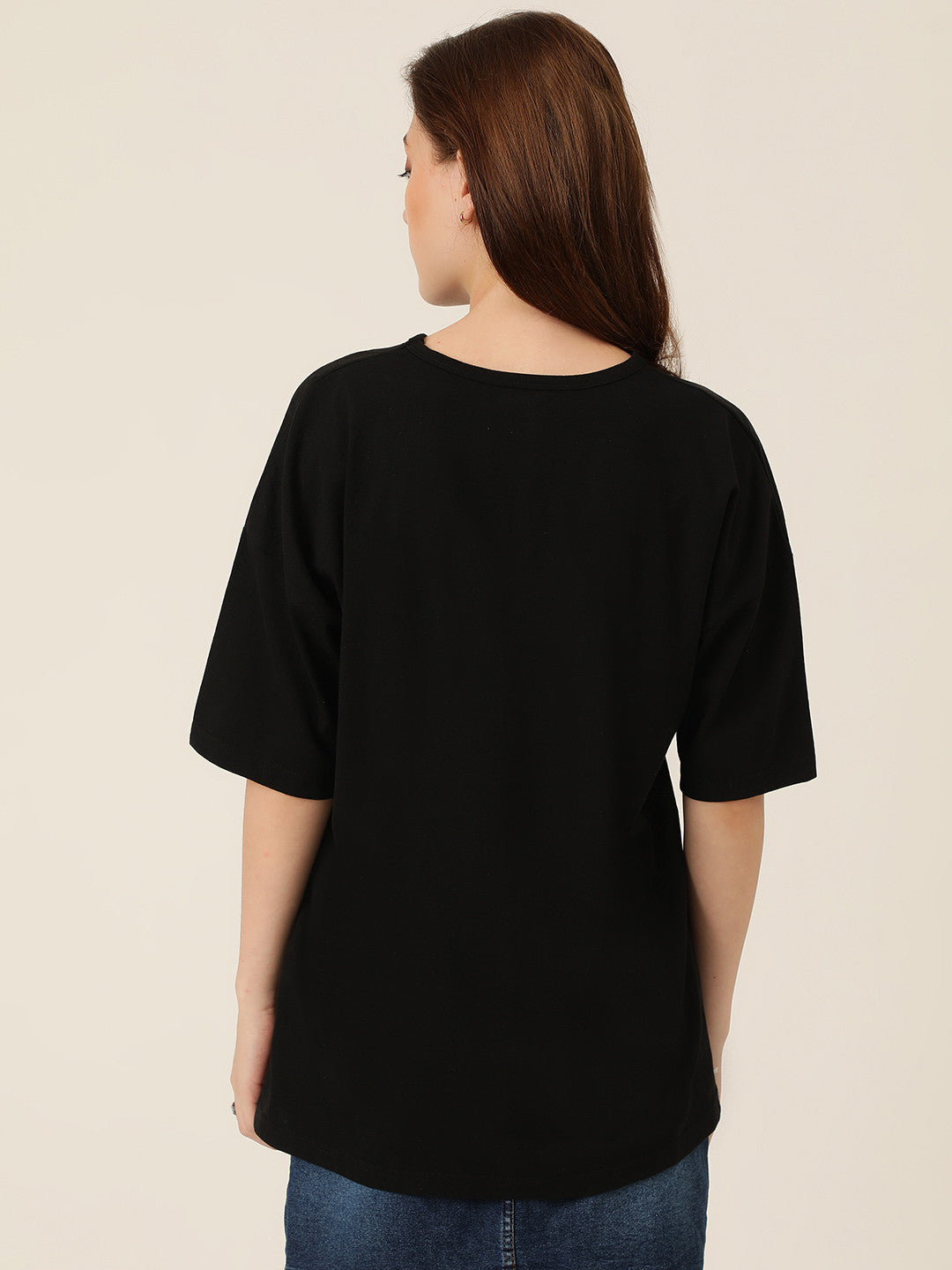 KOTTY Typography Women Round Neck Black T-Shirt 