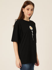 KOTTY Typography Women Round Neck Black T-Shirt 