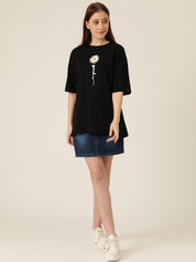 KOTTY Typography Women Round Neck Black T-Shirt 