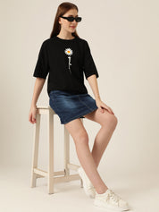 KOTTY Typography Women Round Neck Black T-Shirt 