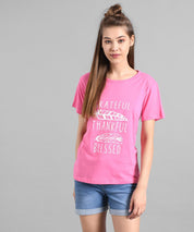 KOTTY Printed Women Round Neck Pink T-Shirt 