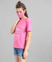 KOTTY Printed Women Round Neck Pink T-Shirt 