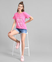 KOTTY Printed Women Round Neck Pink T-Shirt 
