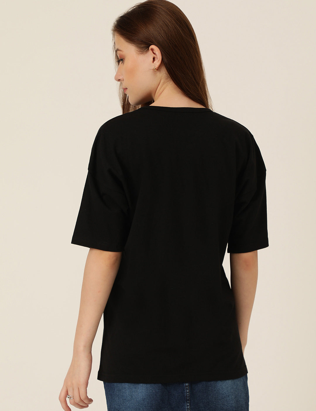 KOTTY Typography Women Round Neck Black T-Shirt 