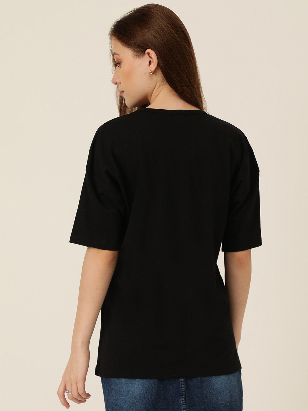 KOTTY Typography Women Round Neck Black T-Shirt 