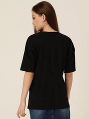 KOTTY Typography Women Round Neck Black T-Shirt 